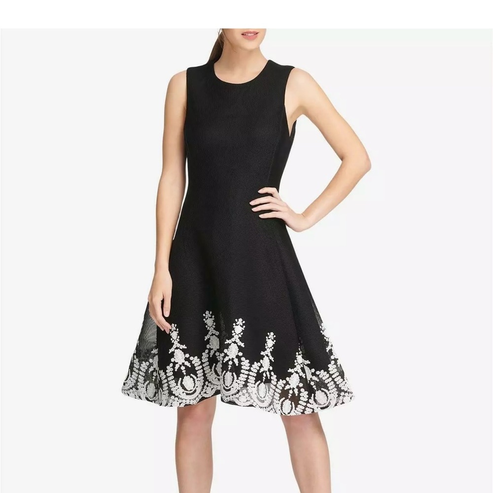 Dkny Sleeveless Embroidered Fit & Flare Dress,